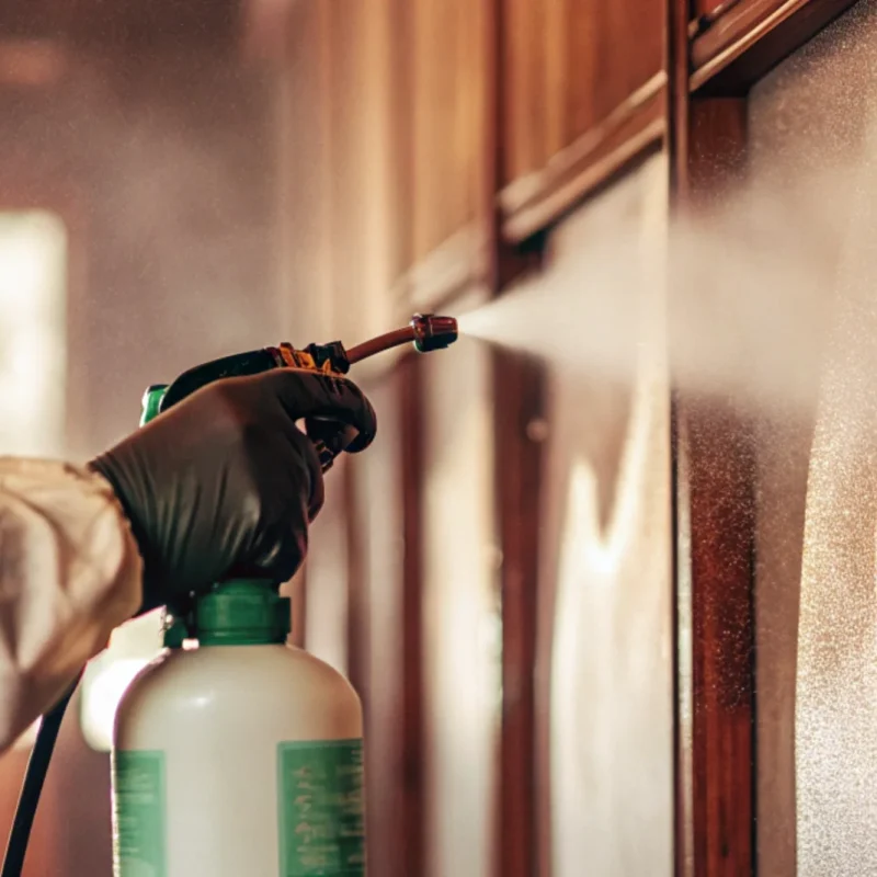 Spraying disinfectant for sanitization